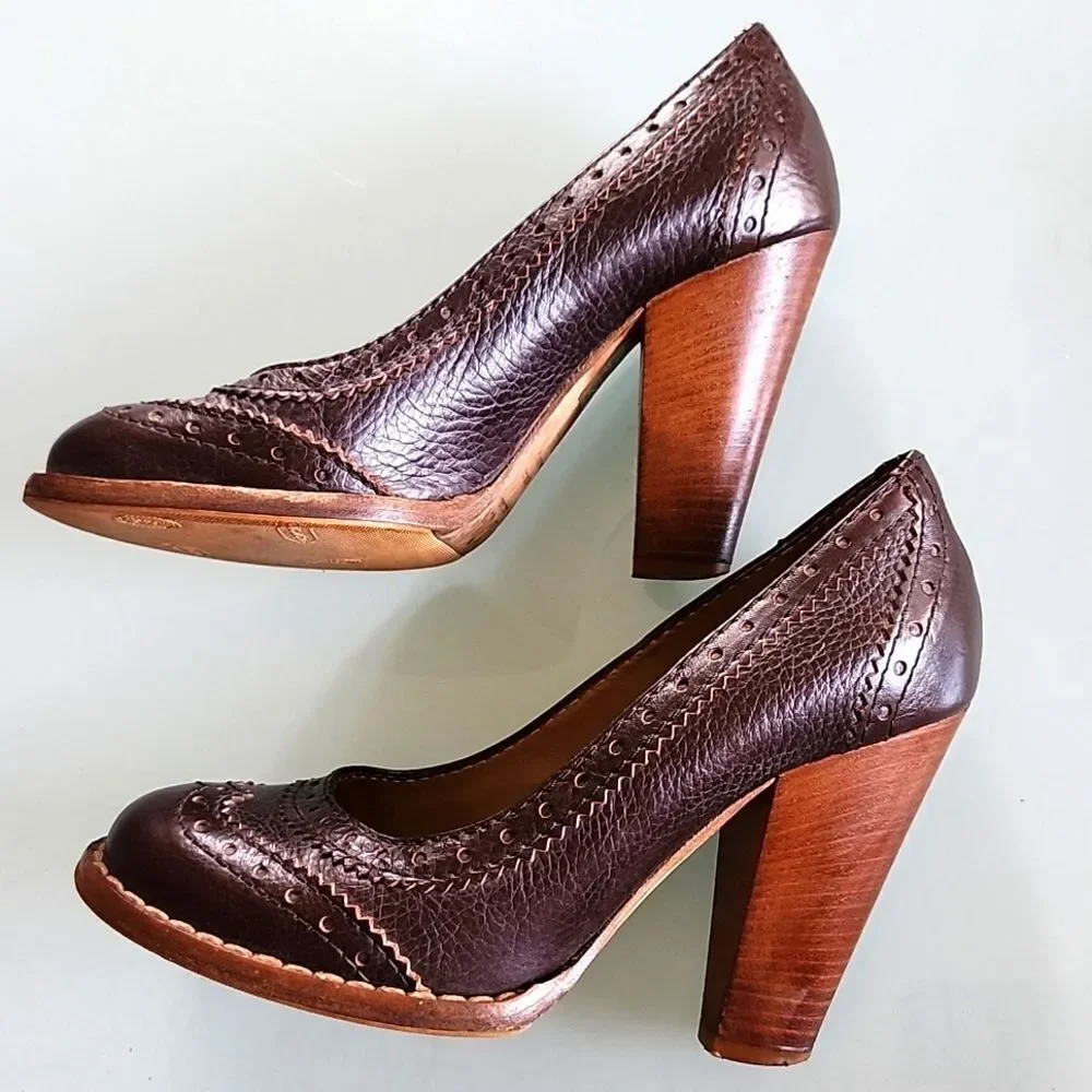 D&G Brogue Leather Oxford Retro '90s‎ Y2K Academia Stacked Heels Size 36 US6